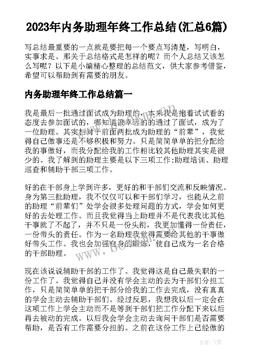 2023年内务助理年终工作总结(汇总6篇)