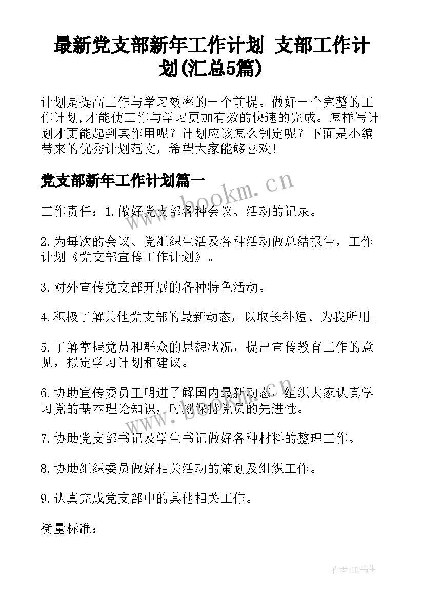 最新党支部新年工作计划 支部工作计划(汇总5篇)