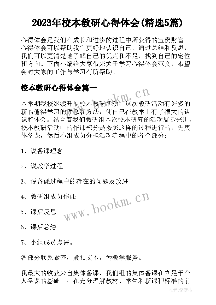 2023年校本教研心得体会(精选5篇)