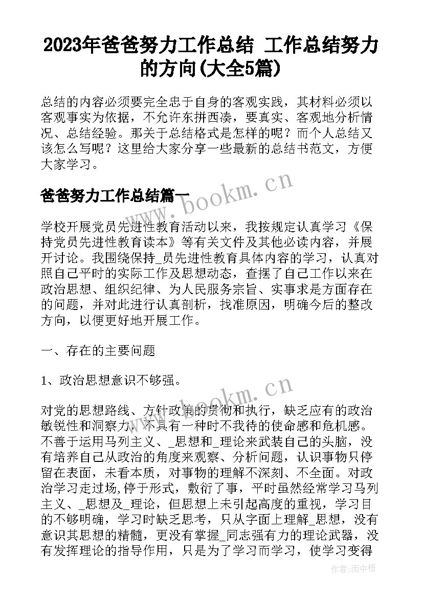 2023年爸爸努力工作总结 工作总结努力的方向(大全5篇)