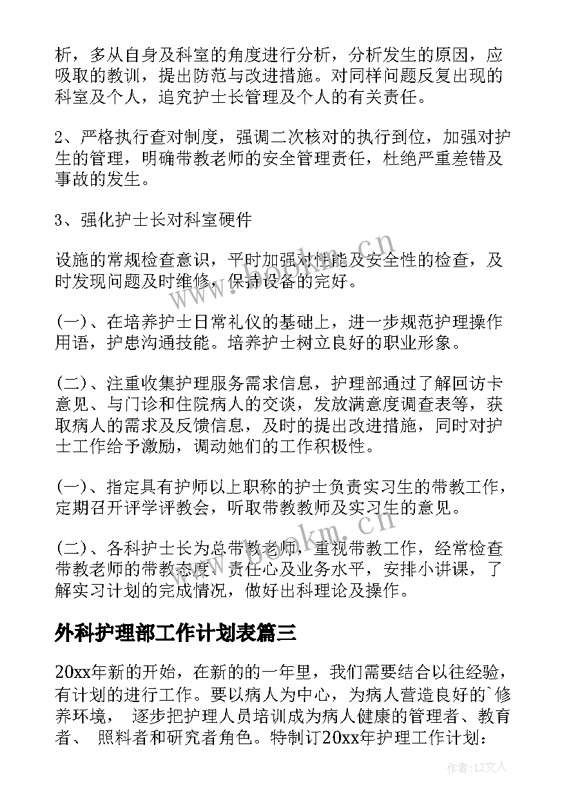 2023年外科护理部工作计划表(模板8篇)