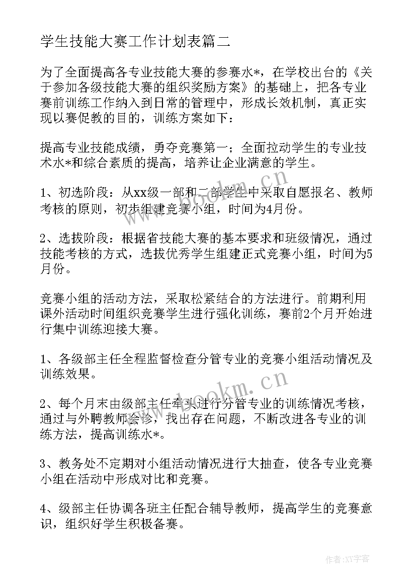 学生技能大赛工作计划表 学生技能大赛工作计划(优质10篇)