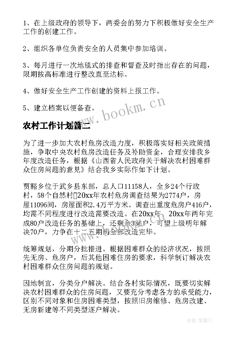 2023年农村工作计划(汇总8篇)