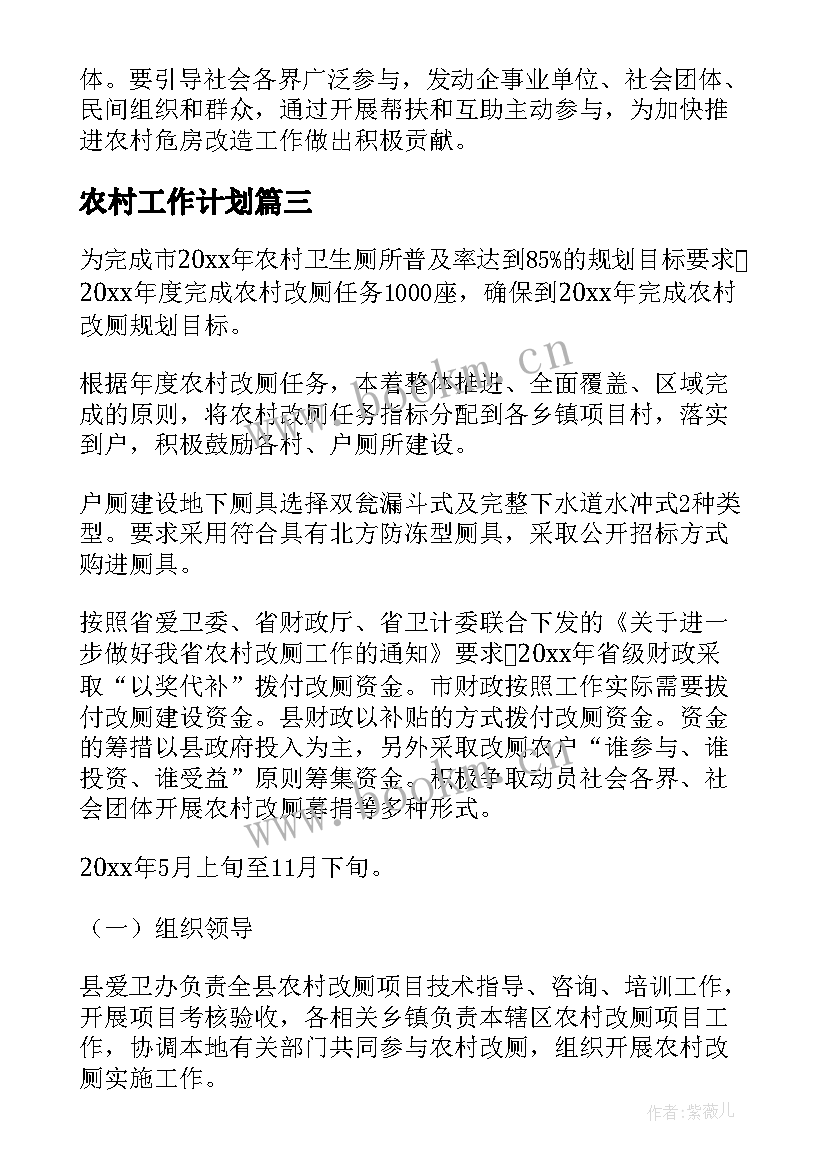 2023年农村工作计划(汇总8篇)