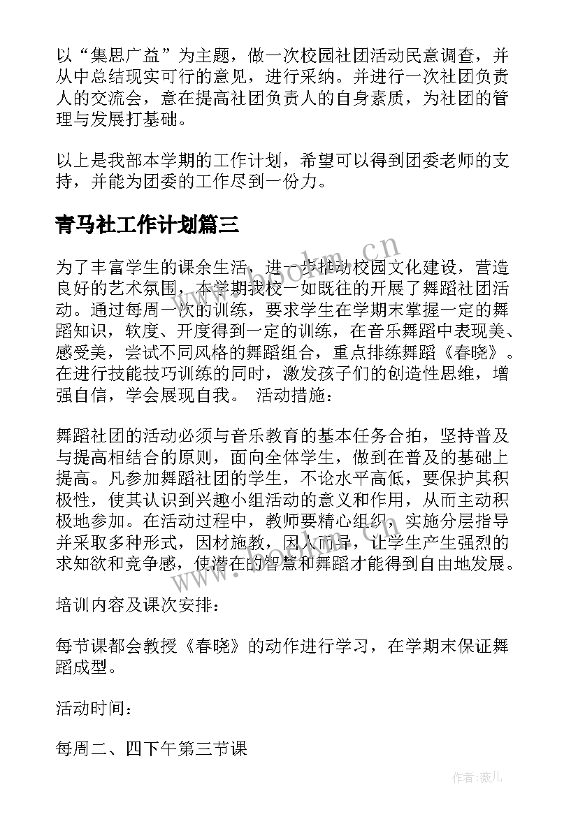 2023年青马社工作计划(大全6篇)