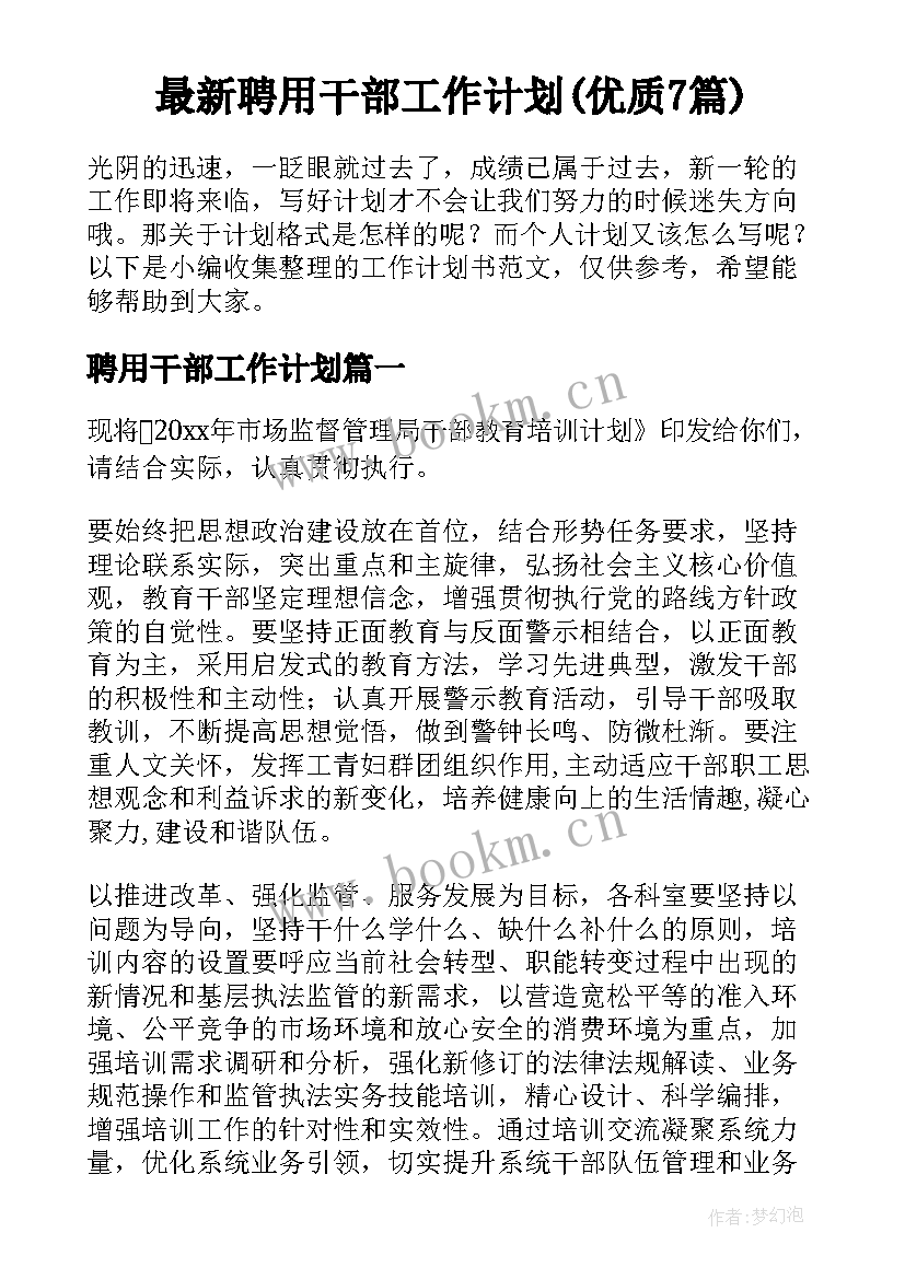 最新聘用干部工作计划(优质7篇)