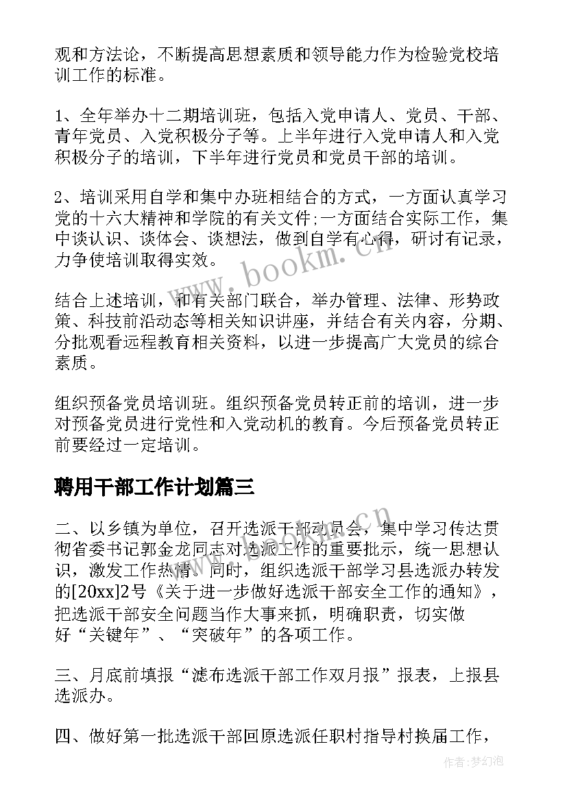 最新聘用干部工作计划(优质7篇)