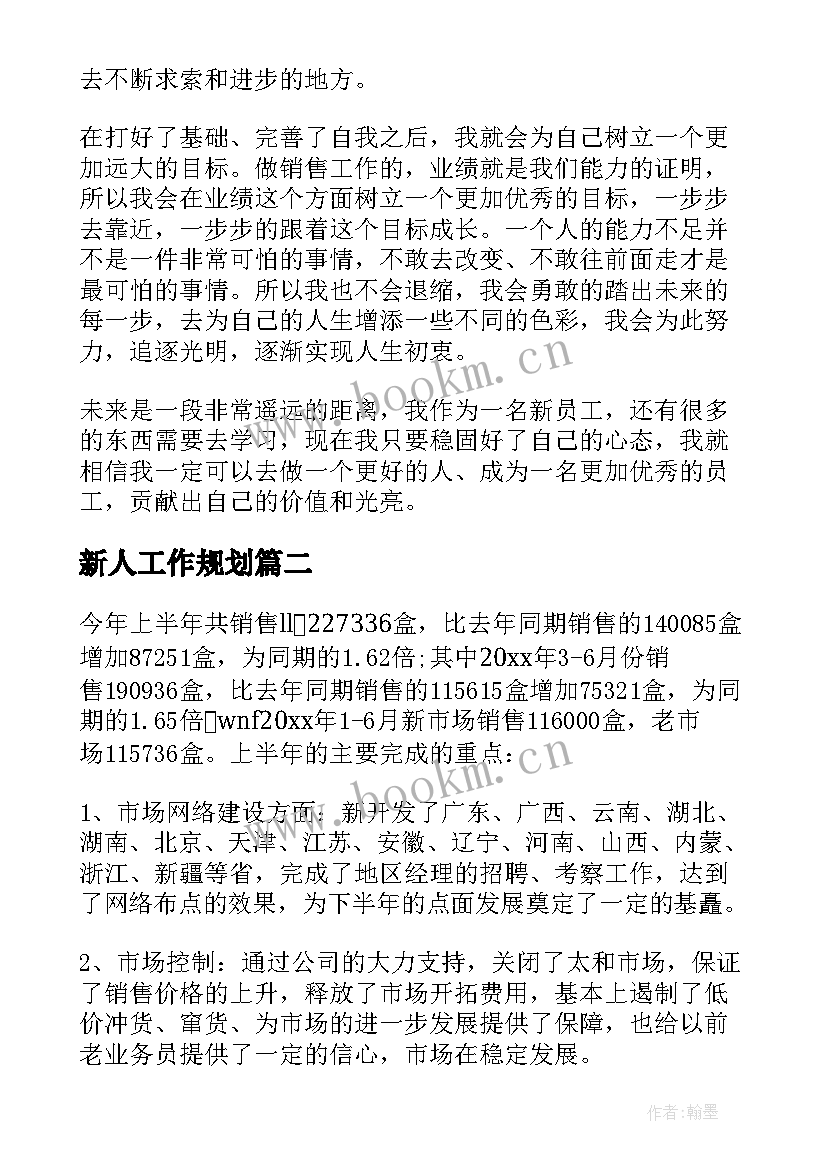 2023年新人工作规划 新人入职工作计划(实用5篇)