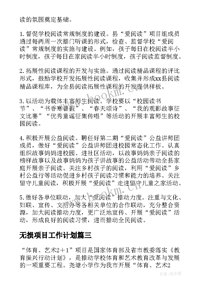 最新无损项目工作计划(大全6篇)