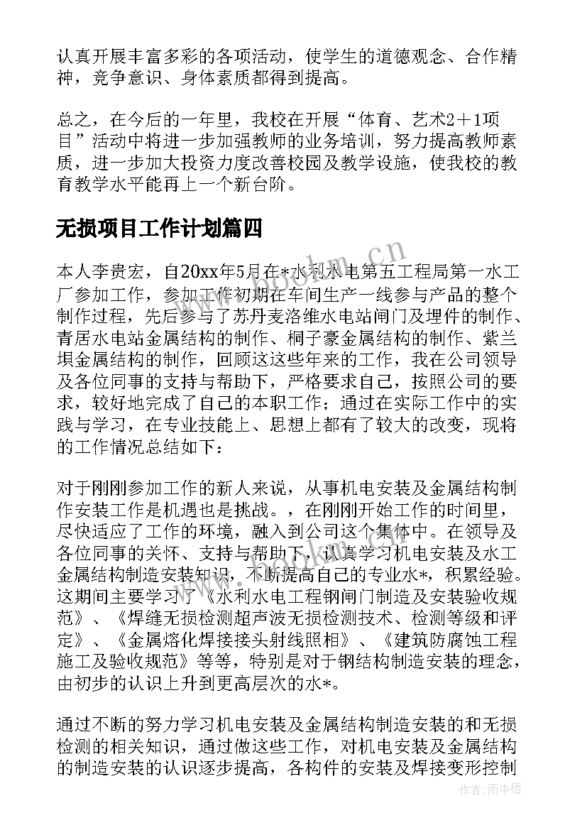 最新无损项目工作计划(大全6篇)