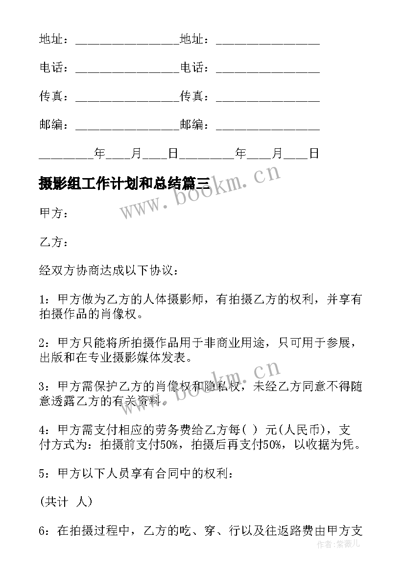 最新摄影组工作计划和总结(大全6篇)