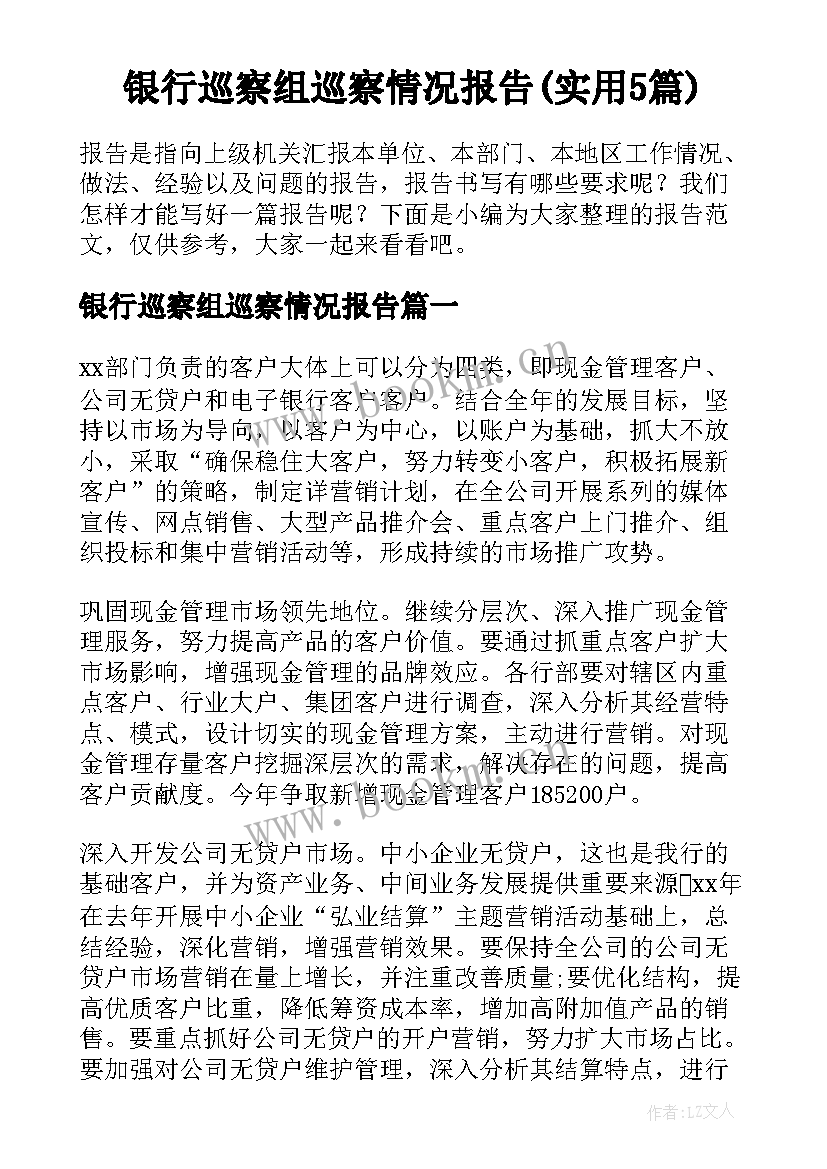 银行巡察组巡察情况报告(实用5篇)