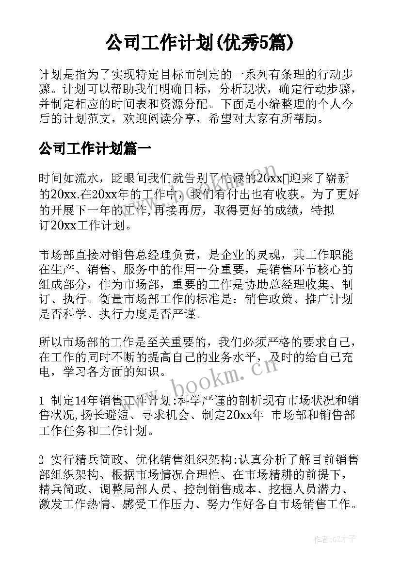 公司工作计划(优秀5篇)