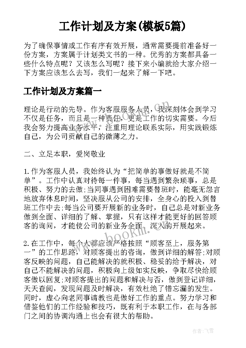 工作计划及方案(模板5篇)