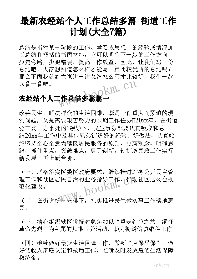 最新农经站个人工作总结多篇 街道工作计划(大全7篇)