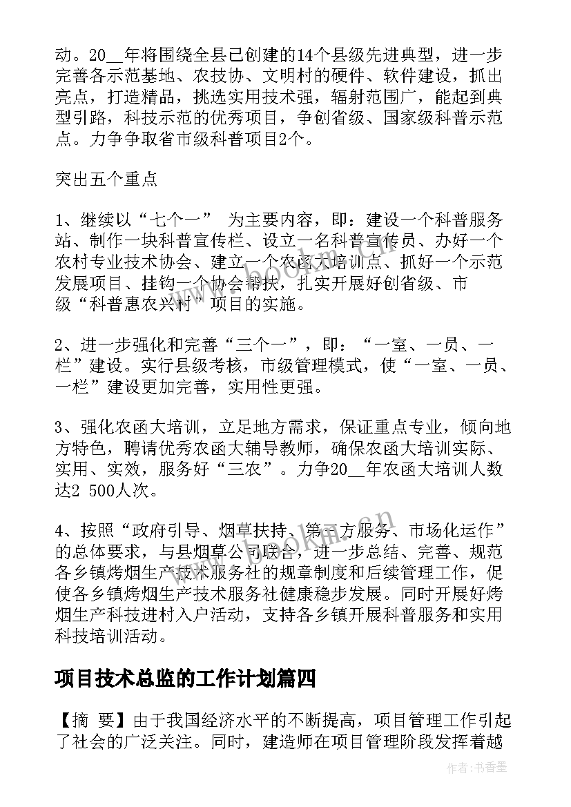 项目技术总监的工作计划(实用5篇)