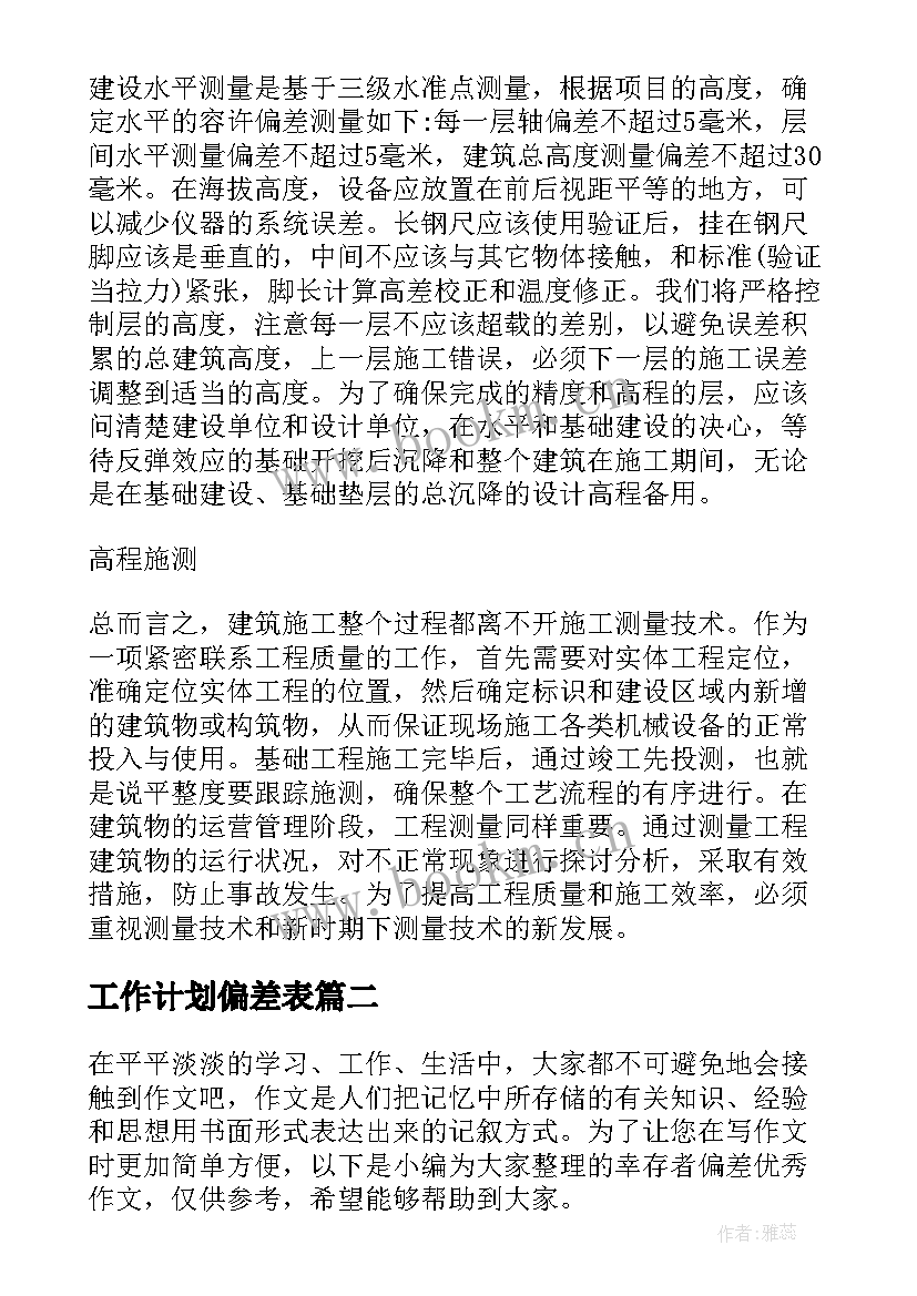 工作计划偏差表(大全10篇)