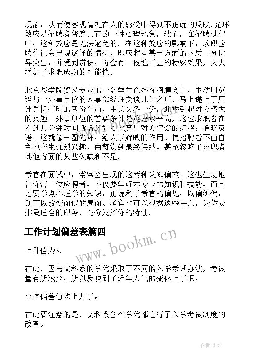 工作计划偏差表(大全10篇)