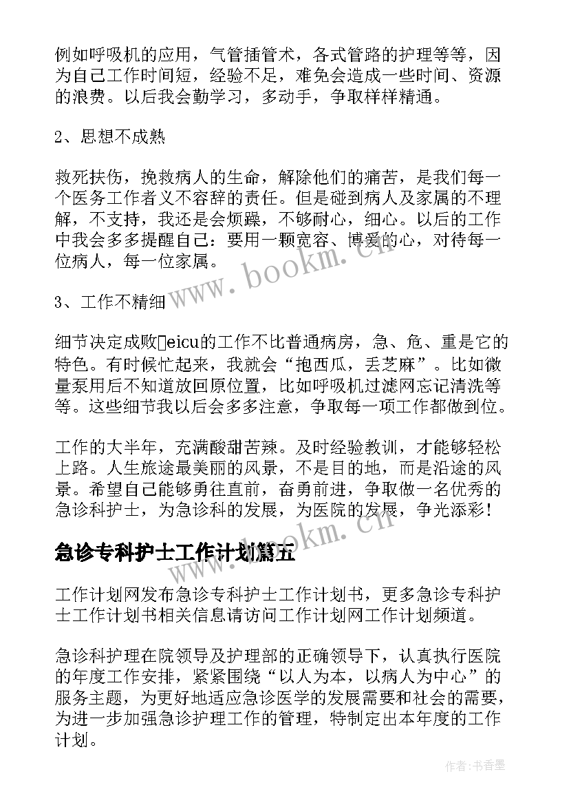 2023年急诊专科护士工作计划 急诊科护士年终总结(大全10篇)