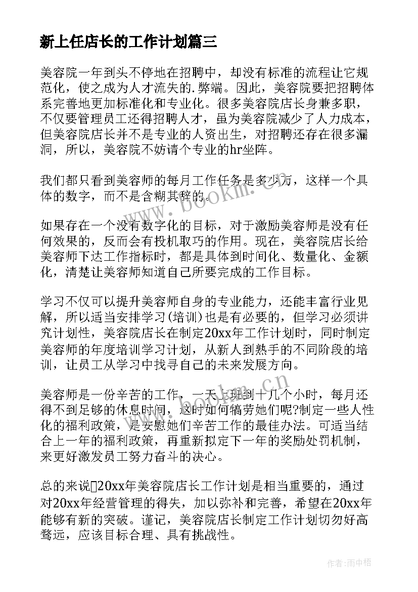 新上任店长的工作计划(大全6篇)