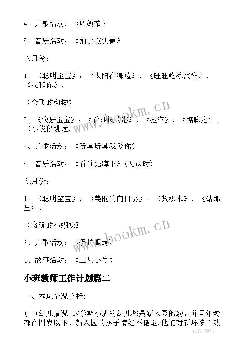 最新小班教师工作计划(精选8篇)