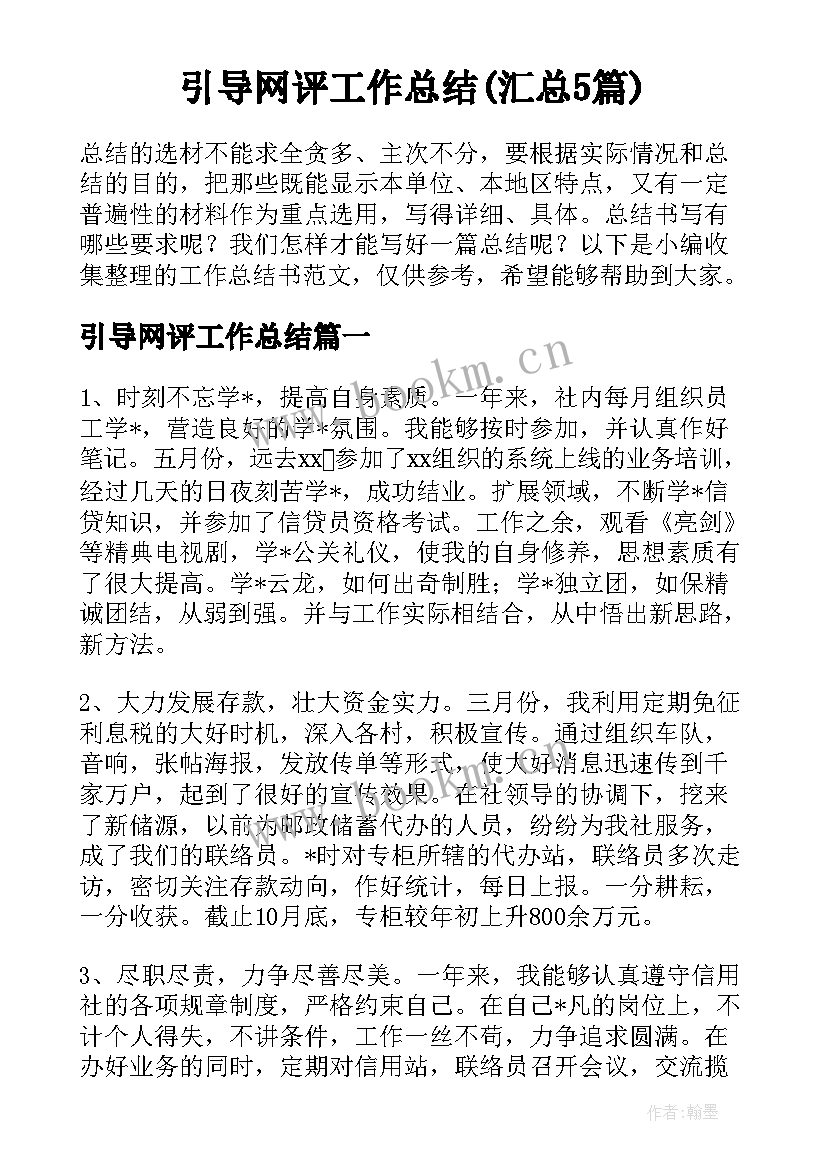 引导网评工作总结(汇总5篇)