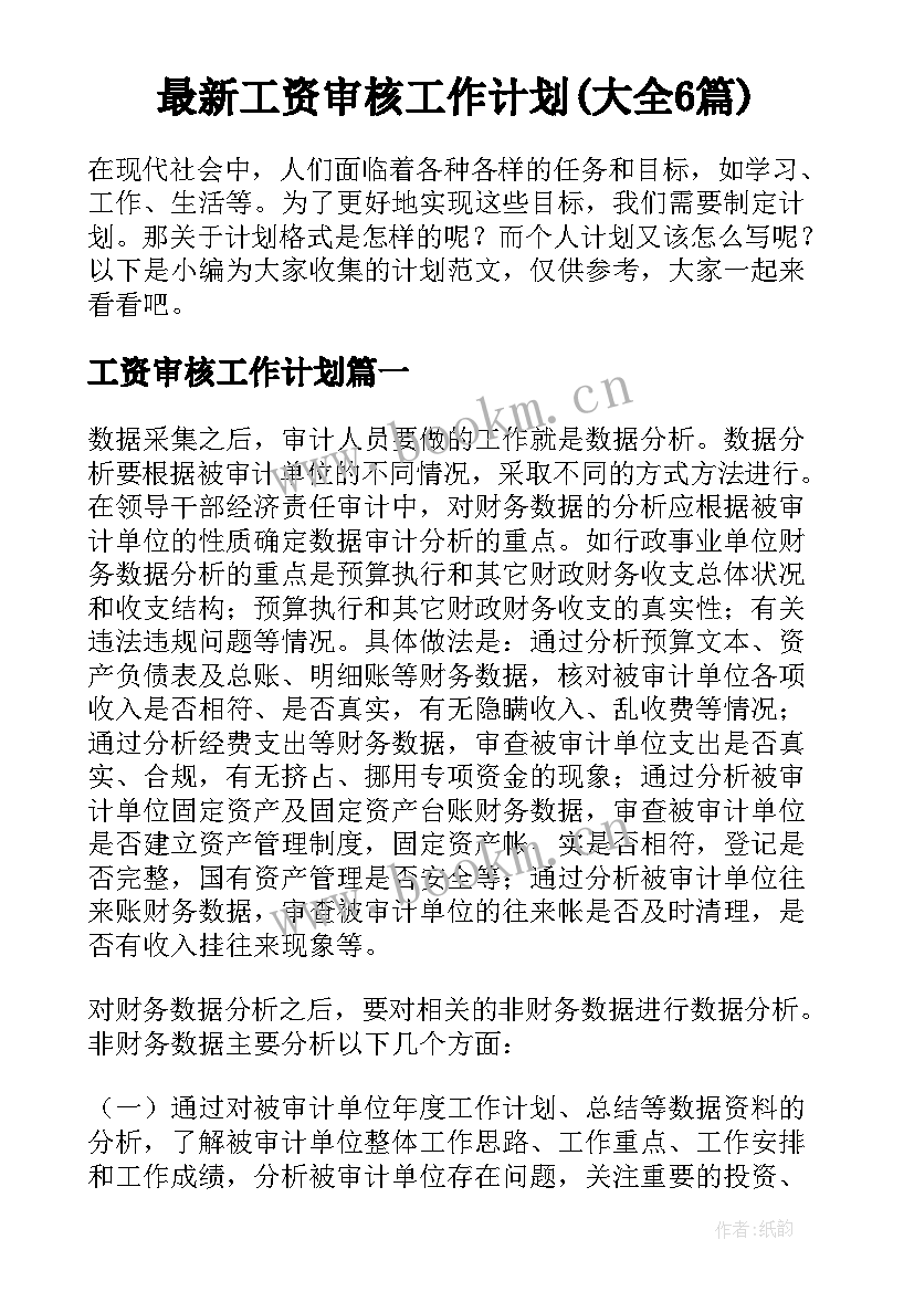 最新工资审核工作计划(大全6篇)