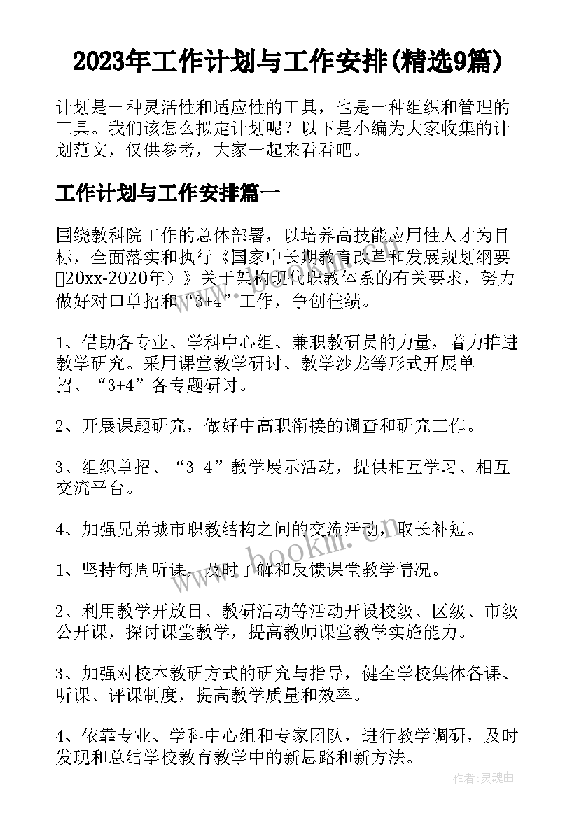 2023年工作计划与工作安排(精选9篇)