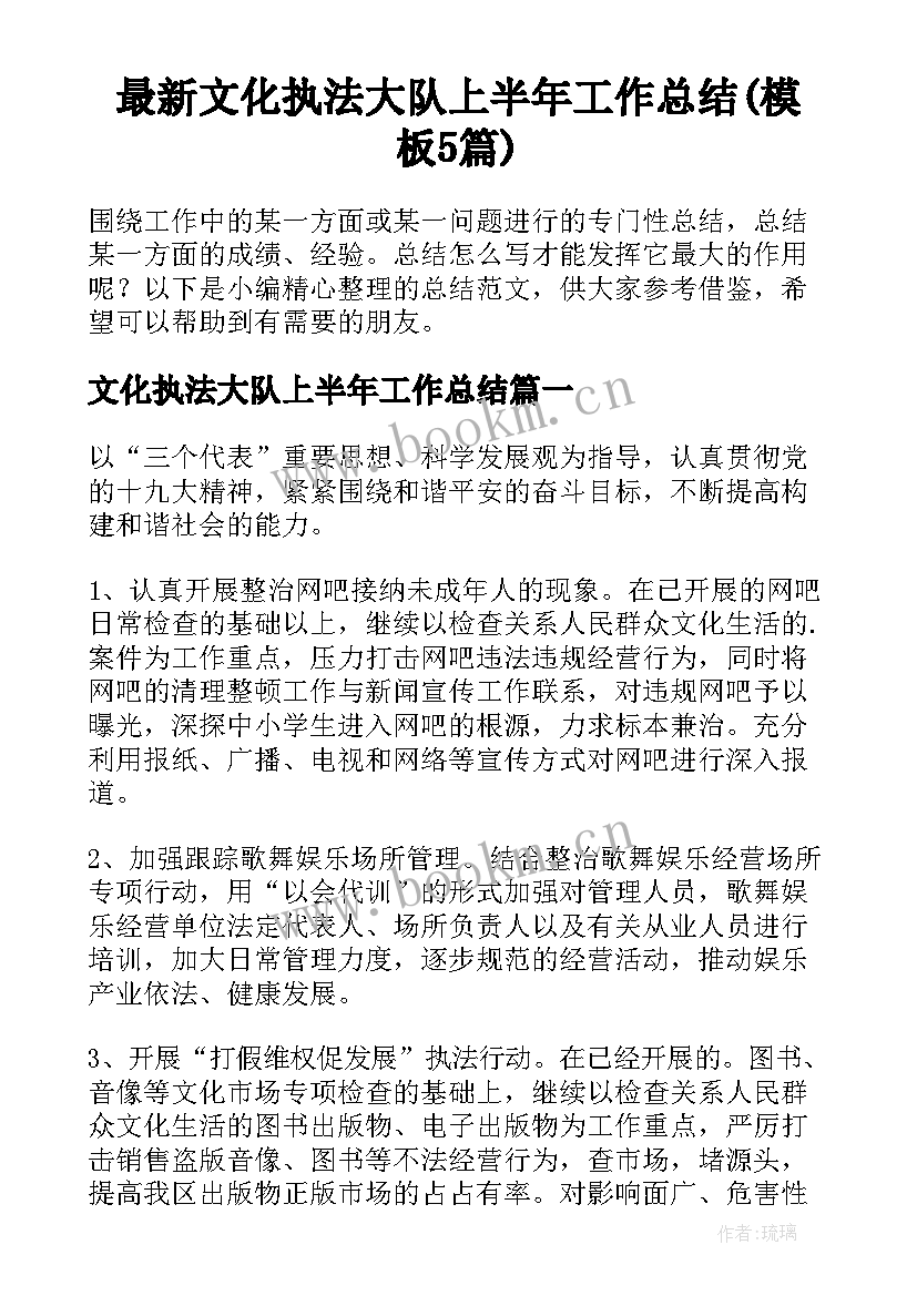 最新文化执法大队上半年工作总结(模板5篇)