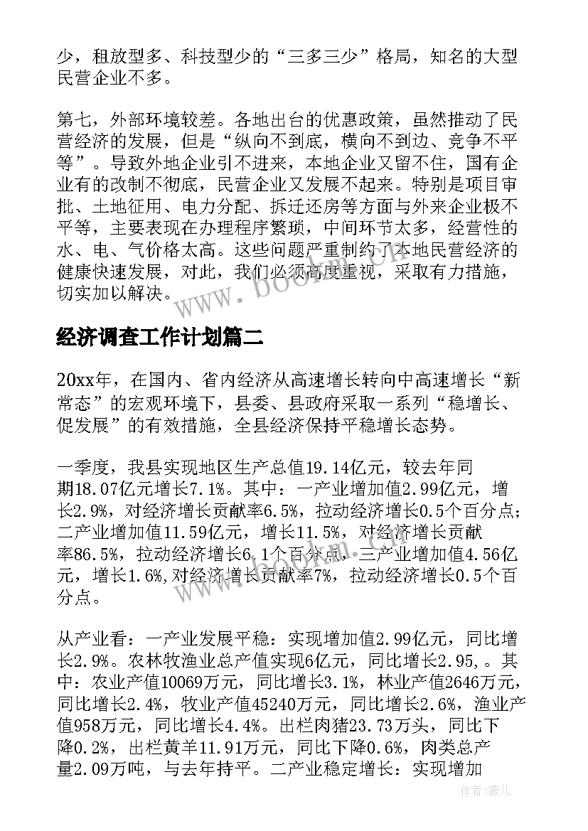 经济调查工作计划 经济调查报告(优秀9篇)