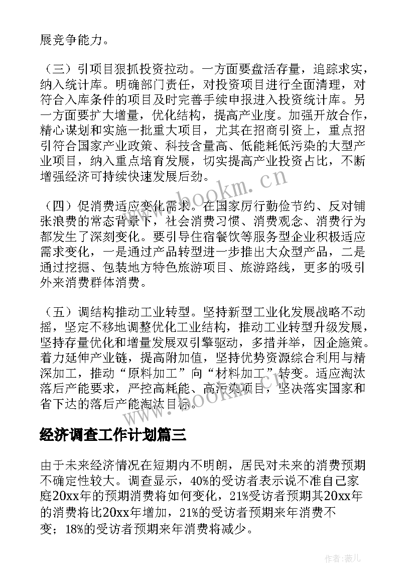 经济调查工作计划 经济调查报告(优秀9篇)