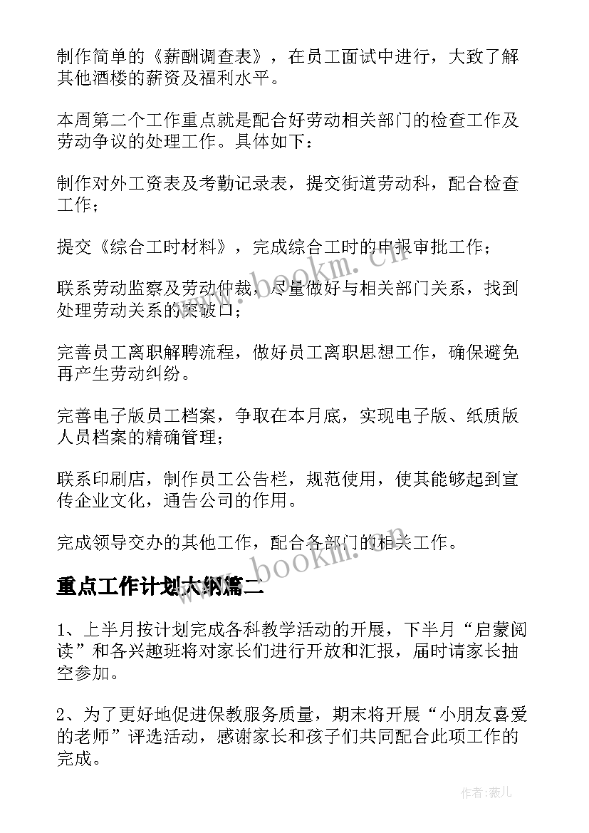 2023年重点工作计划大纲 重点工作计划(汇总5篇)