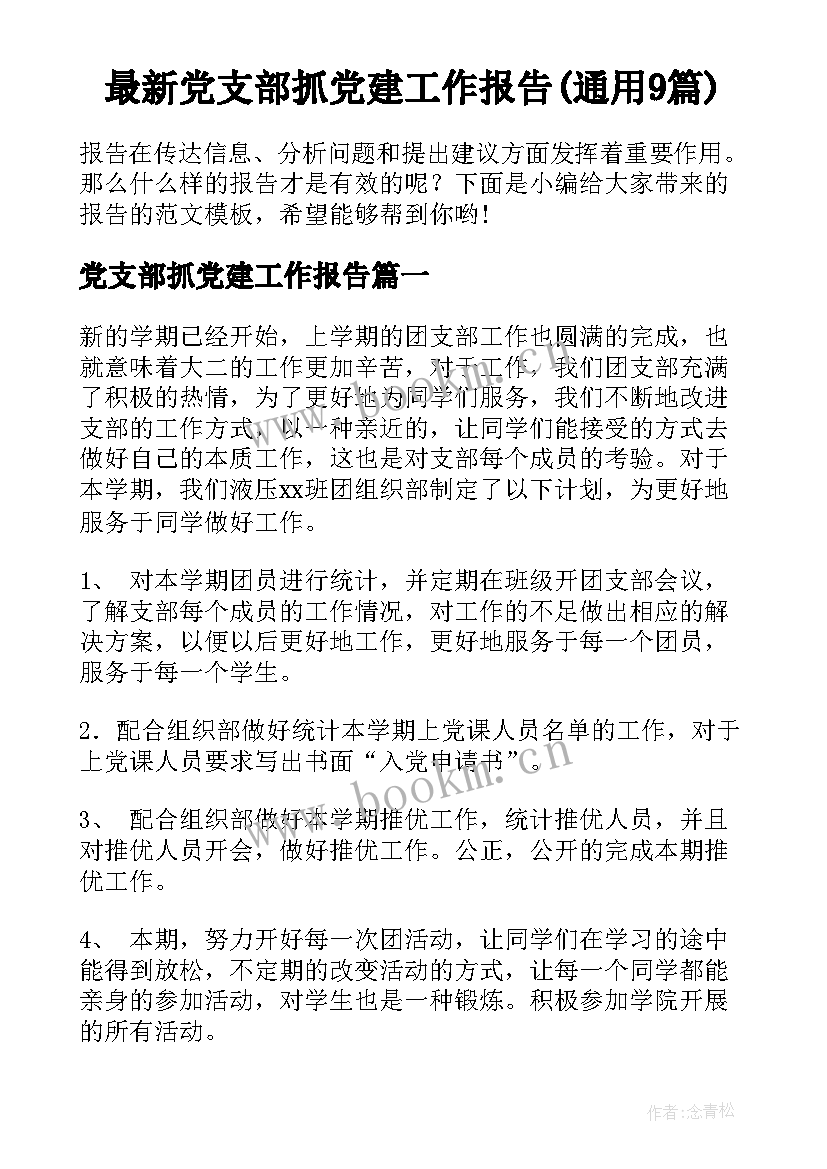 最新党支部抓党建工作报告(通用9篇)