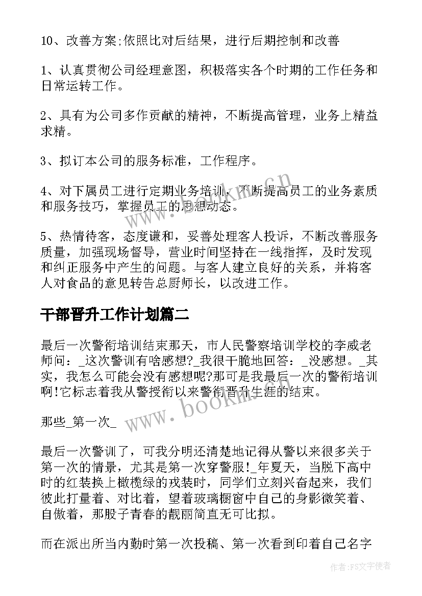 干部晋升工作计划(通用6篇)