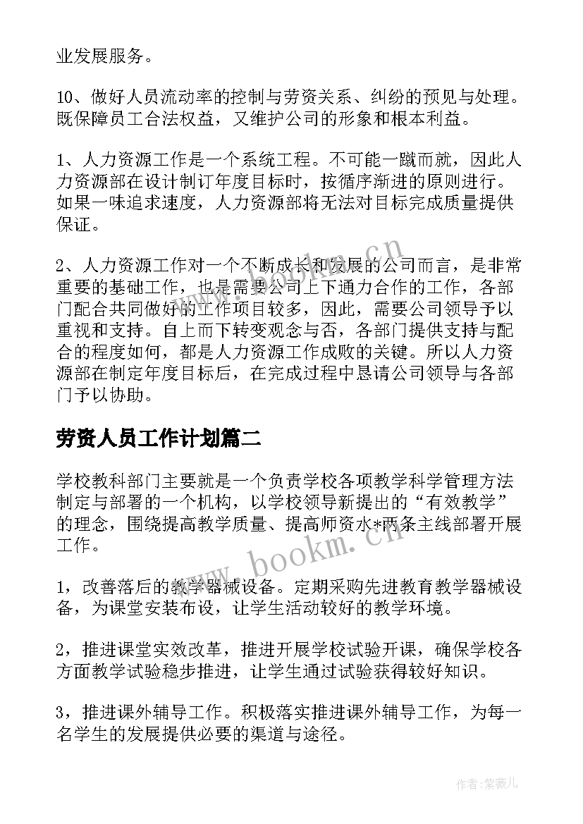 最新劳资人员工作计划(优质7篇)