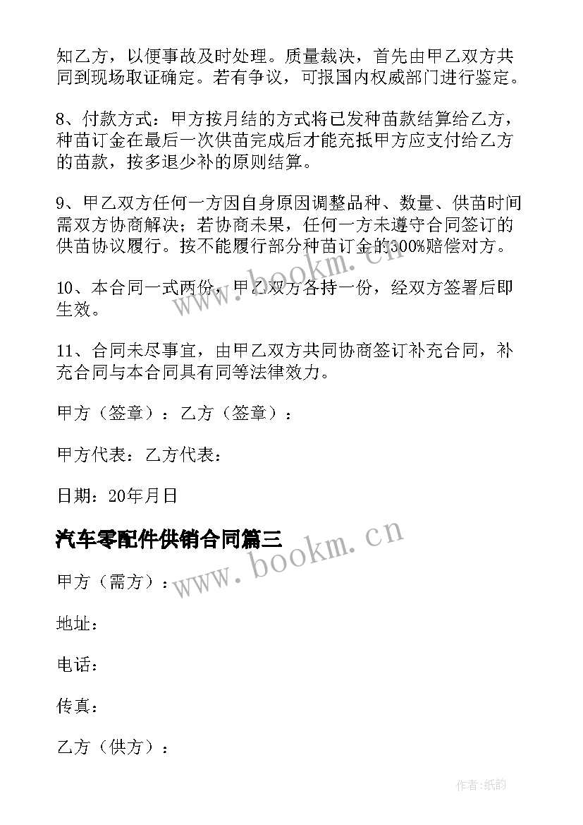 最新汽车零配件供销合同 产品供销合作合同下载优选(模板6篇)