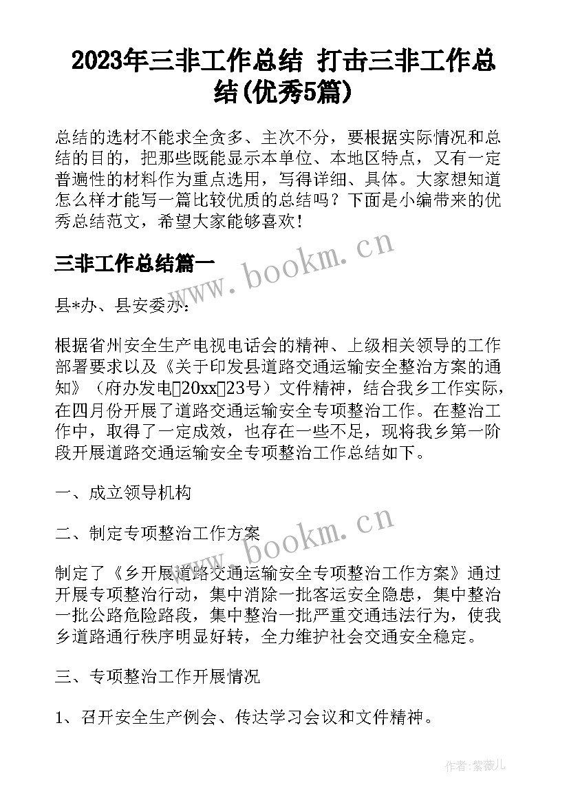 2023年三非工作总结 打击三非工作总结(优秀5篇)