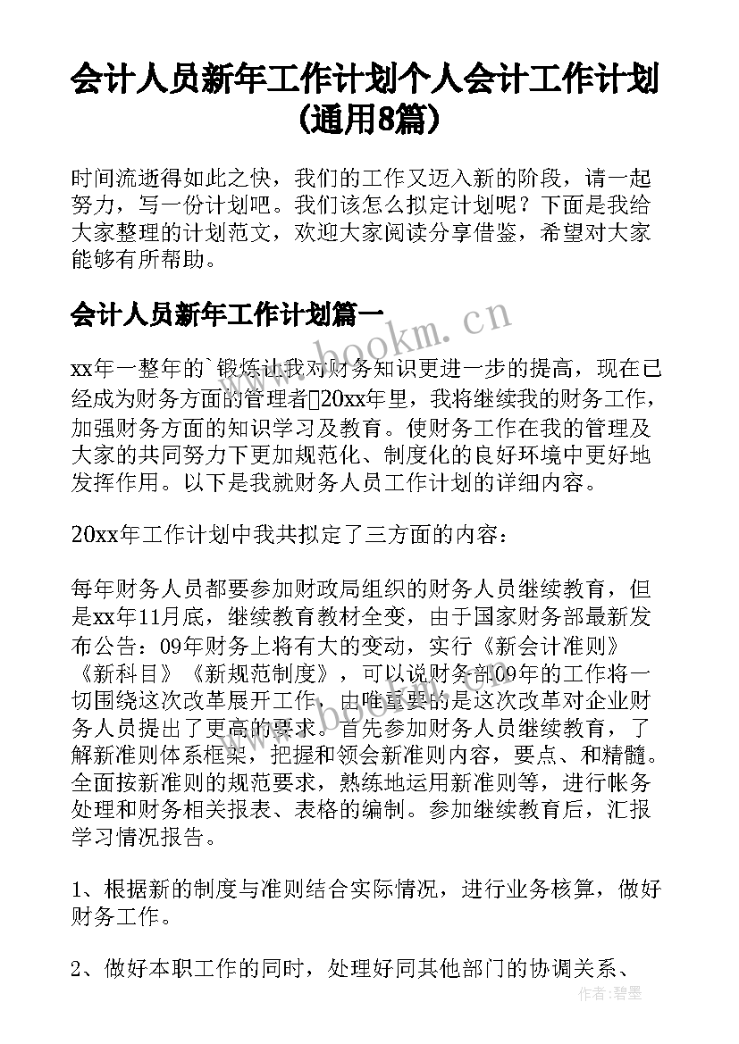 会计人员新年工作计划 个人会计工作计划(通用8篇)