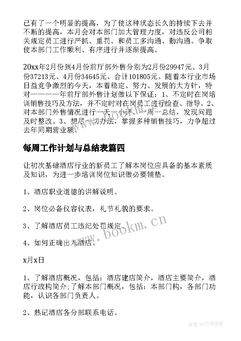 最新每周工作计划与总结表 每周个人工作计划(优秀6篇)