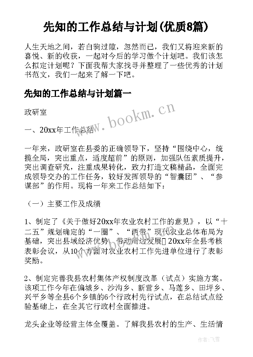 先知的工作总结与计划(优质8篇)