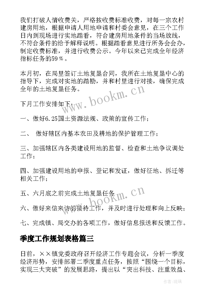 季度工作规划表格 季度工作计划(优秀8篇)