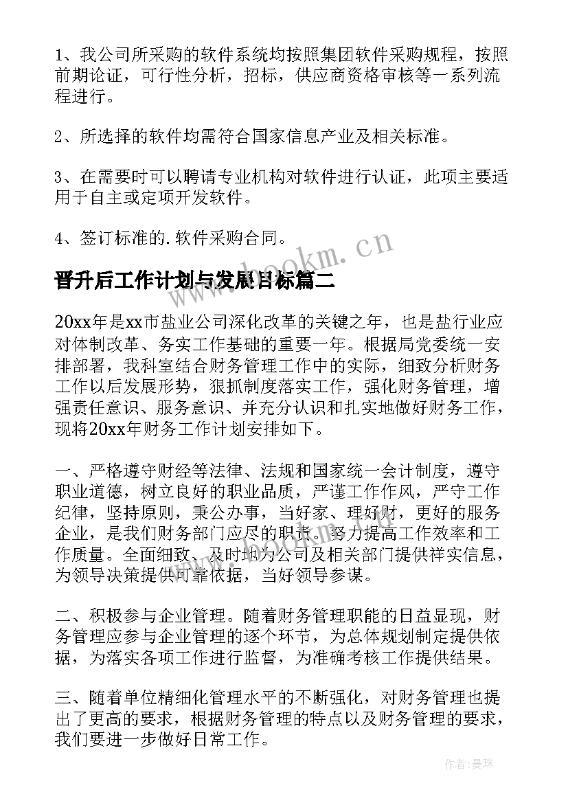 晋升后工作计划与发展目标(实用5篇)