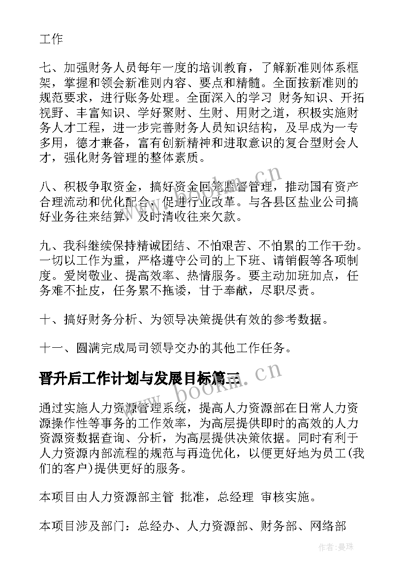 晋升后工作计划与发展目标(实用5篇)