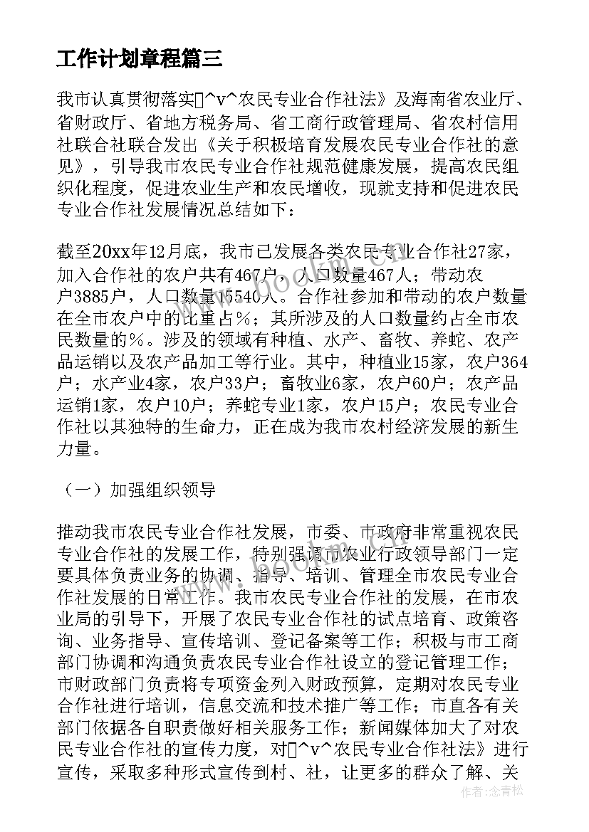 最新工作计划章程(模板7篇)