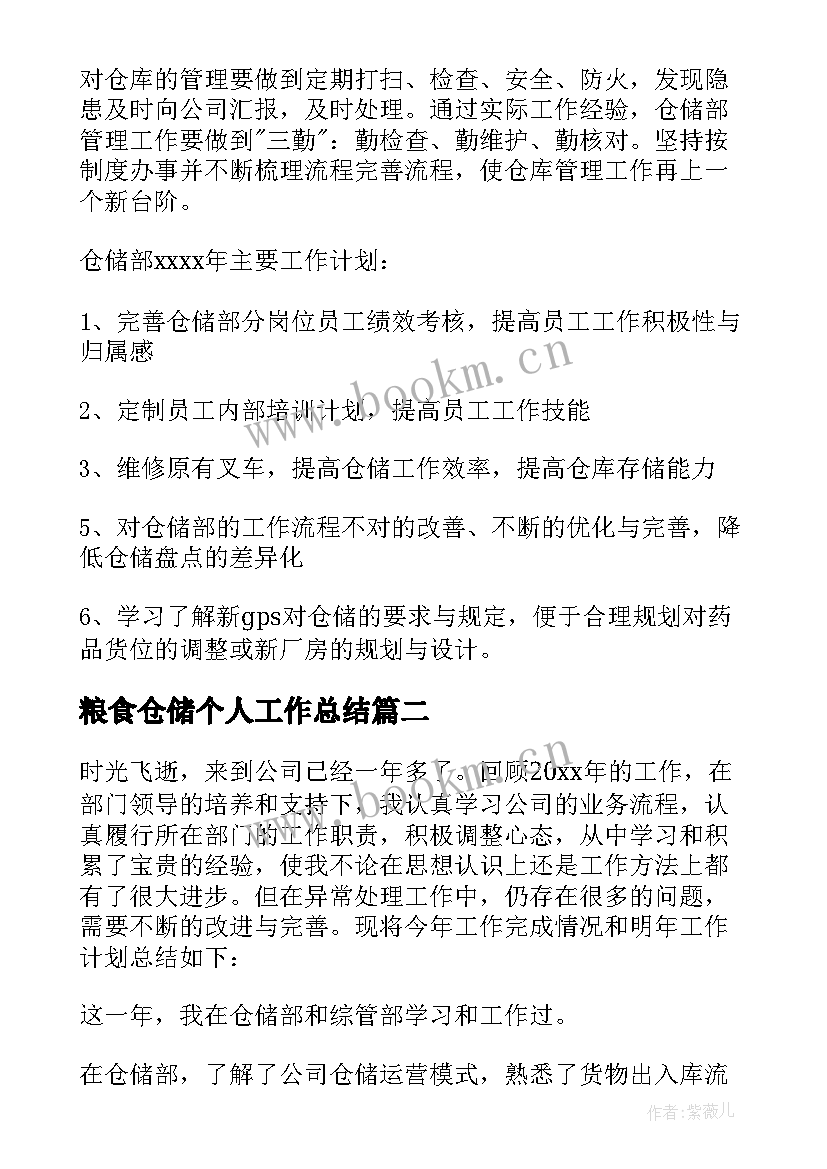 2023年粮食仓储个人工作总结(大全6篇)