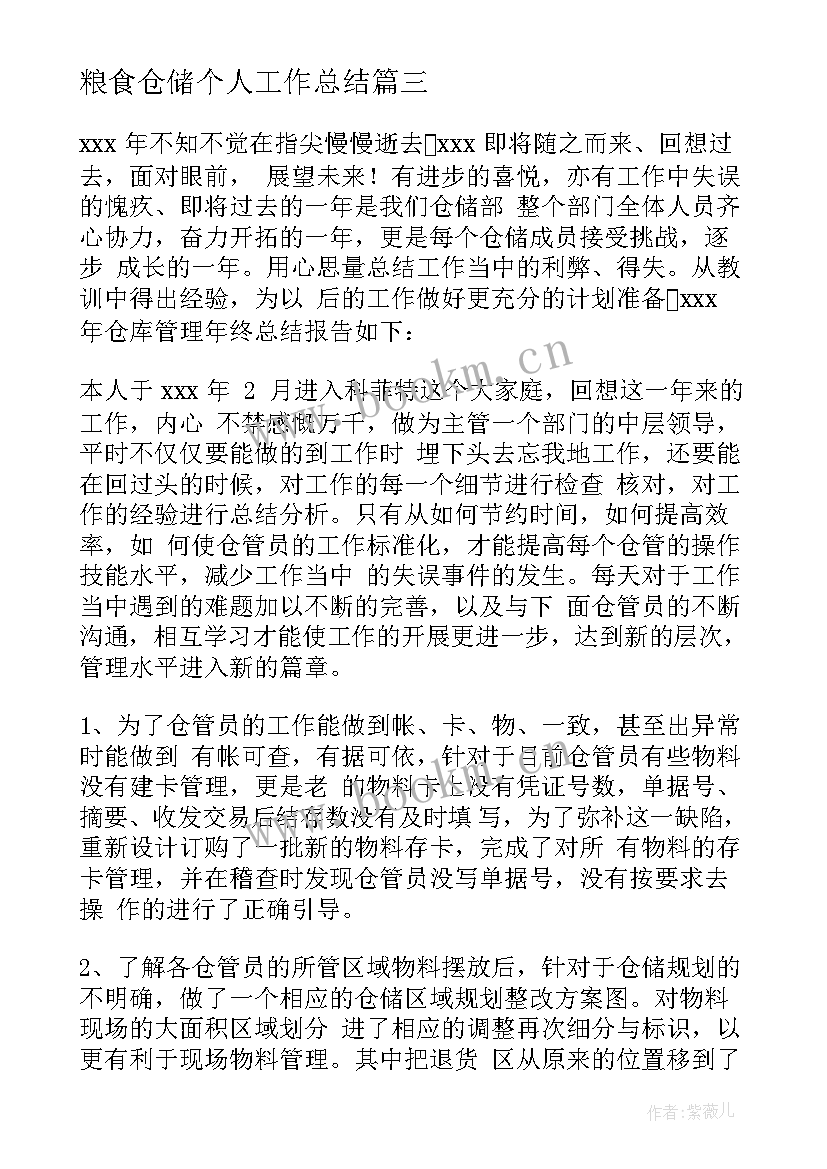 2023年粮食仓储个人工作总结(大全6篇)