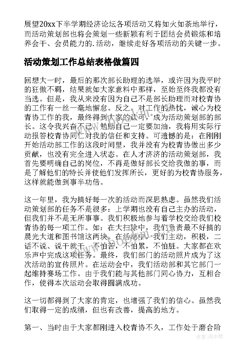 2023年活动策划工作总结表格做(大全10篇)