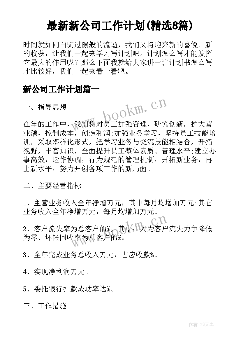 最新新公司工作计划(精选8篇)