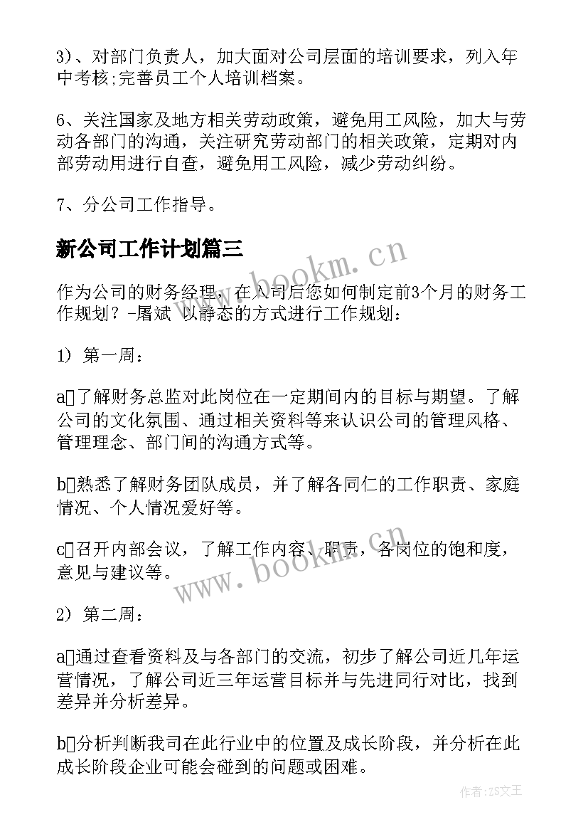 最新新公司工作计划(精选8篇)