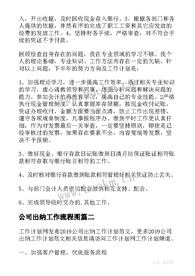 最新公司出纳工作流程图 公司出纳工作计划(模板6篇)